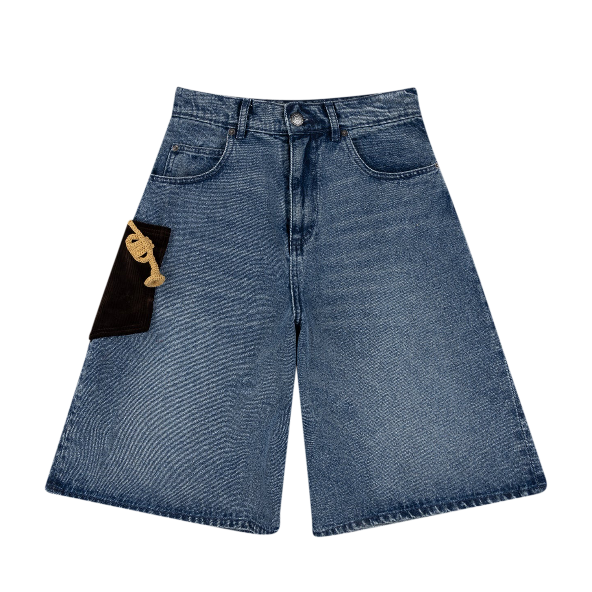 パンツ RAF SIMONS23ss STUDS WIDE DENIM SHORTS Crochet Trumpet Shorts