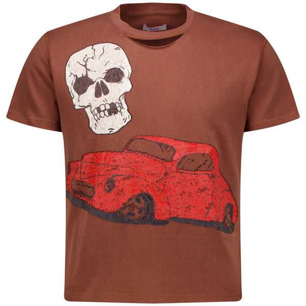 Ripped Collar Skull Red Car T-Shirt