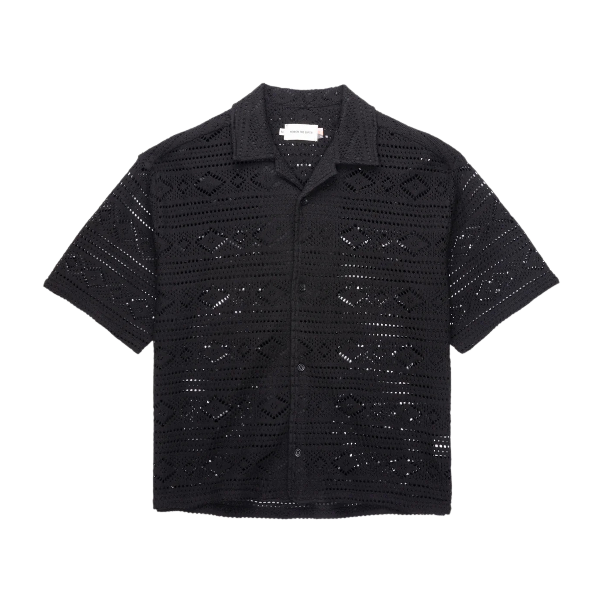 Pointelle Crochet Camp Collar Shirt