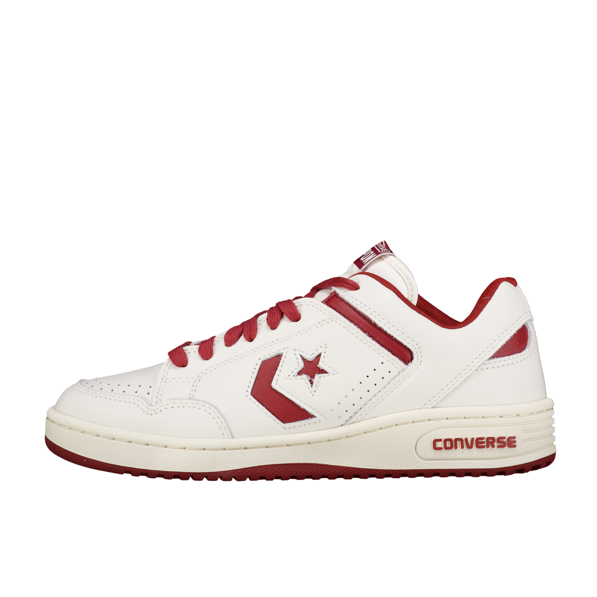 Red and white leather converse sales