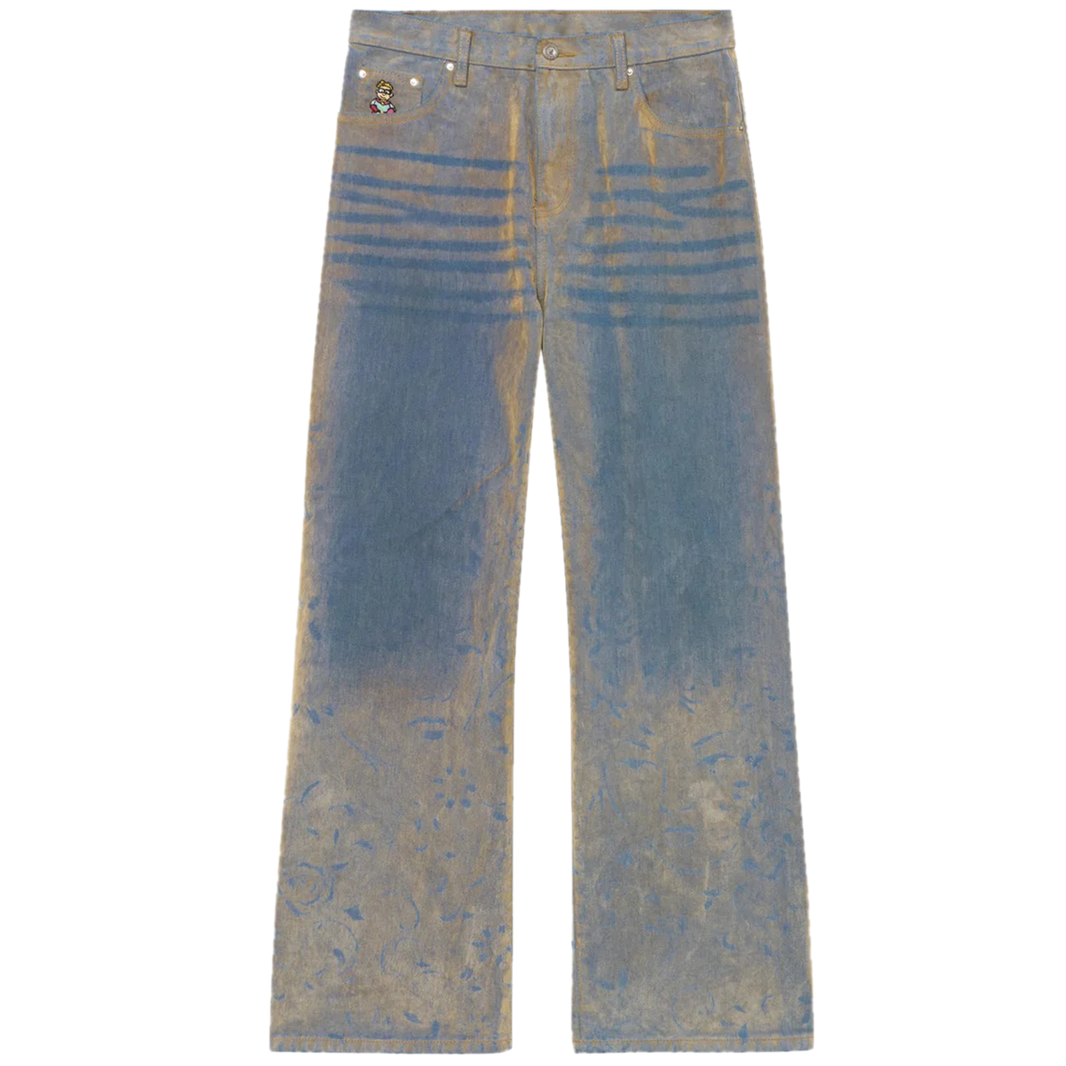 Face Floral Flocked Denim Jean