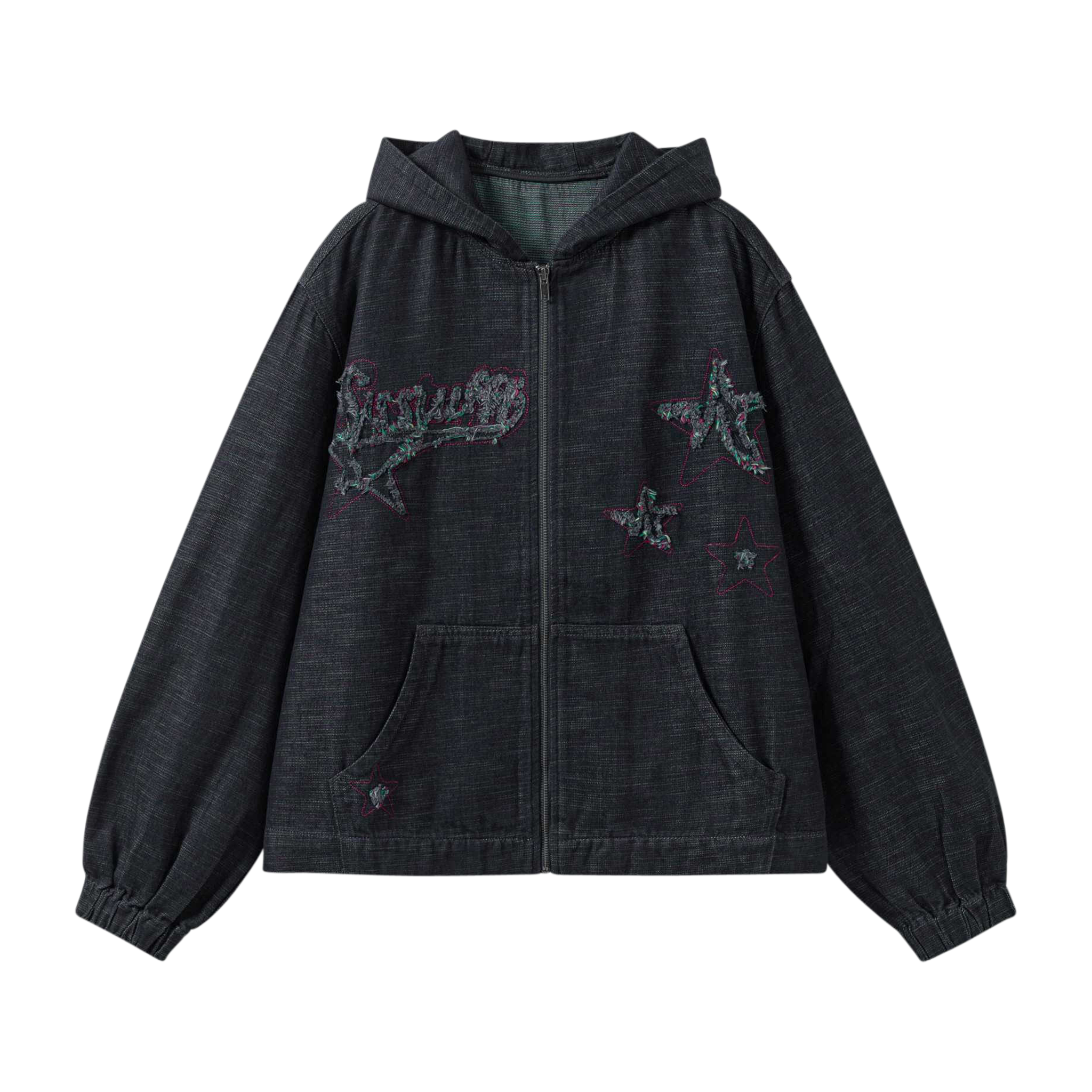 Starfff Embroidery Denim Zip Up Jacket
