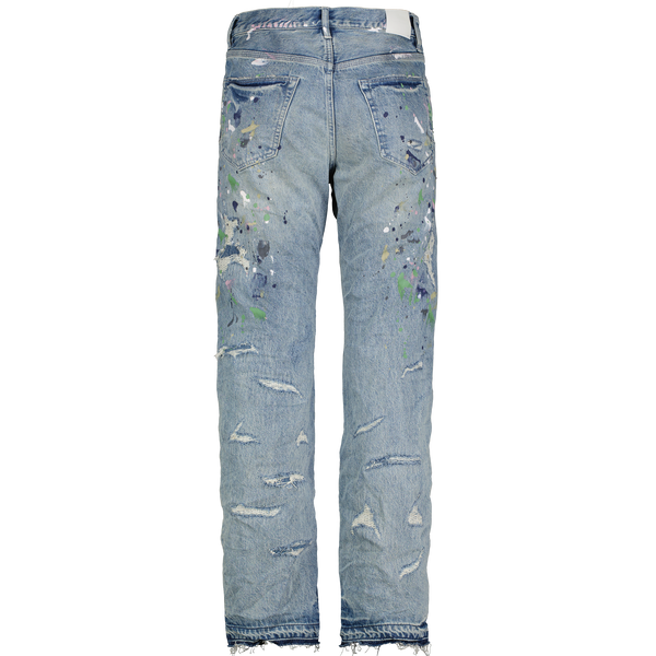 Light Indigo w/ Heavy Repairs/Paints Mid Rise Jeans